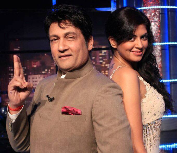 Shekhar Suman with Kavita Kaushik on the sets of 'Movers and Shakers'.