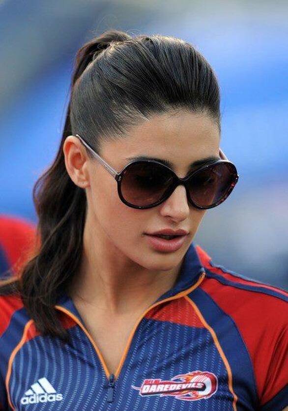 Nargis Fakhri came out to support the Delhi team of IPL against Deccan Chargers at Ferozshah Kotla stadium New Delhi.