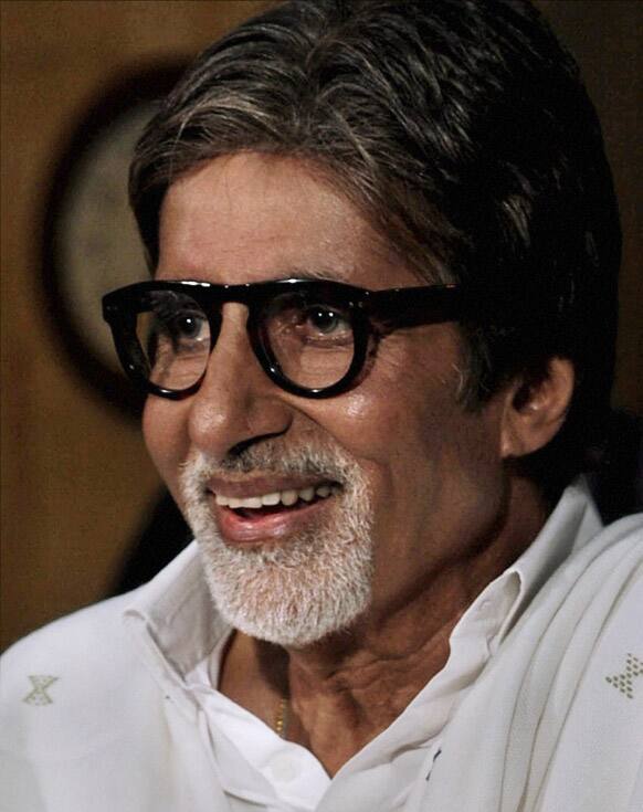 Amitabh Bachchan reacts as he interacts with the media in Mumbai.