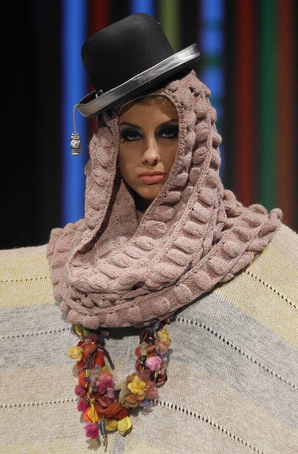 A model wears a creation by Argentina's Laura Novik during the second edition of Lima Fashion Week in Lima.