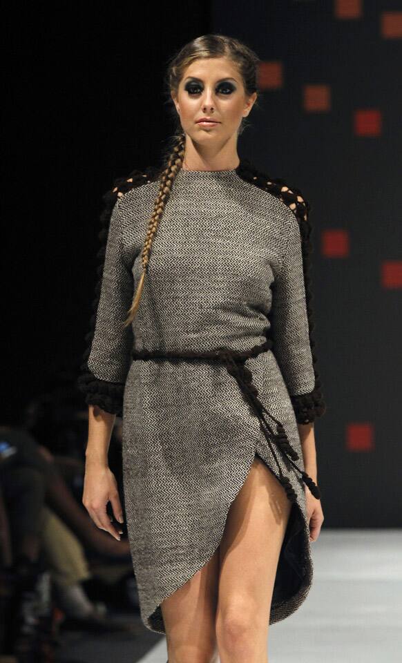 A model wears a creation by Peru's Grethel Gonzales during the second edition of Lima Fashion Week in Lima.