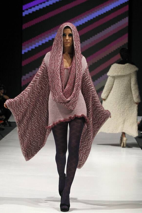 A model wears a creation by Peru's Varignia Garcia during the second edition of Lima Fashion Week in Lima.