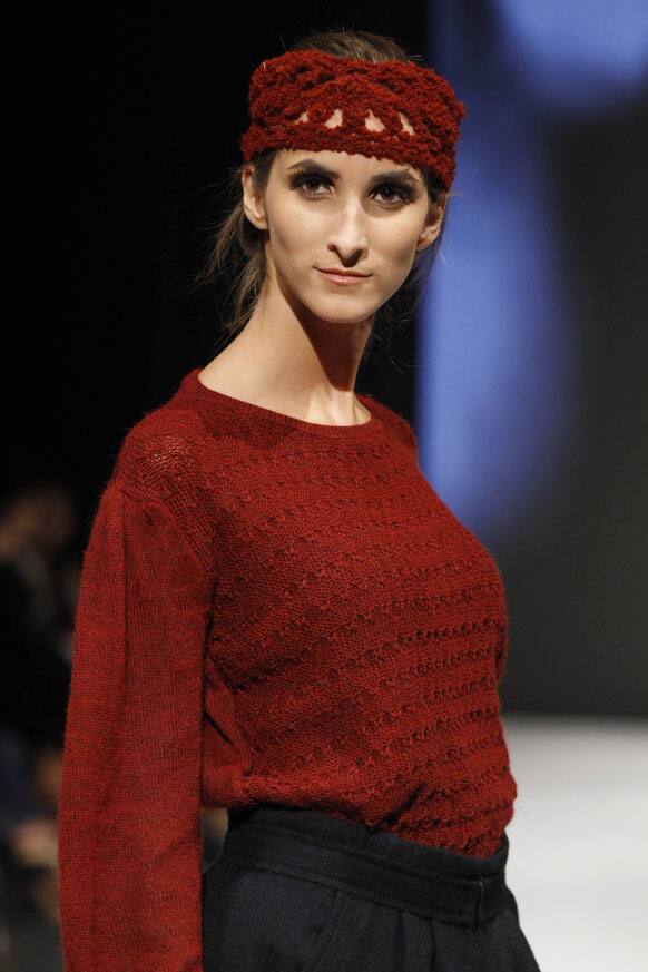 A model wears a creation by Peru's Jenny Duarte during the second edition of Lima Fashion Week.