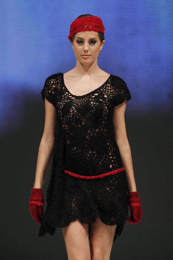 A model wears a creations by Peru's Jenny Duarte during the second edition of Lima Fashion Week.