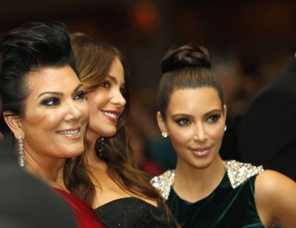 Kris Jenner, left, with Sofia Vergara, center, and Kim Kardashian during the White House Correspondents' Association Dinner headlined by late-night comic Jimmy Kimmel.