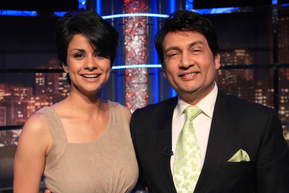 Shekhar Suman with Gul Panag on the sets of 'Movers and Shakers'.