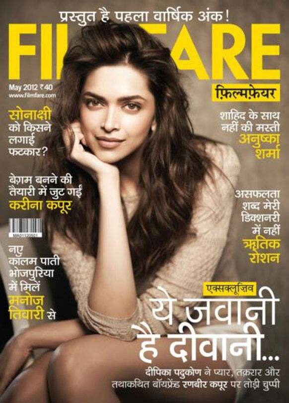 Deepika Padukone on the cover of Hindi Filmfare, May 2012 issue.