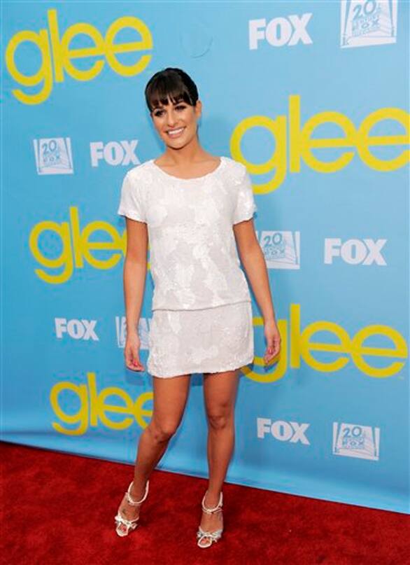 Lea Michele, a cast member in the television series 'Glee,' poses at a screening and Q&A for the show, at the Academy of Television Arts and Sciences in Los Angeles.