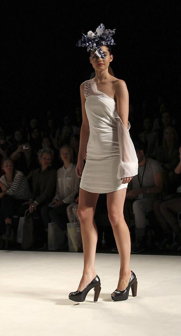 A model wearing designs by Japan's Ayaka Ichikawa during Australian Fashion Week in Sydney.