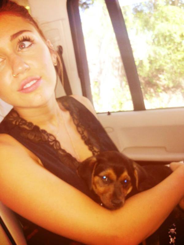 Miley Ray Cyrus with her pet.