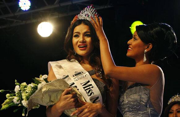 Shristi Shrestha, is crowned during the Miss Nepal contest, in Katmandu.