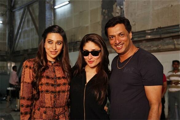 Karisma Kapoor dropped in to meet sister Kareena on the sets of Madhur Bhandarkar's 'Heroine'. 