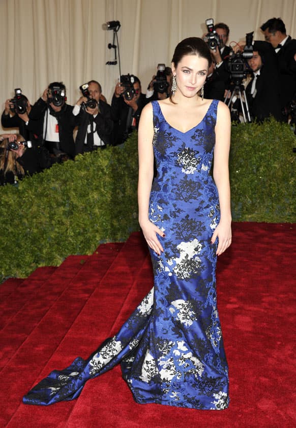 Bee Shaffer arrives at the Metropolitan Museum of Art Costume Institute gala benefit, celebrating Elsa Schiaparelli and Miuccia Prada.