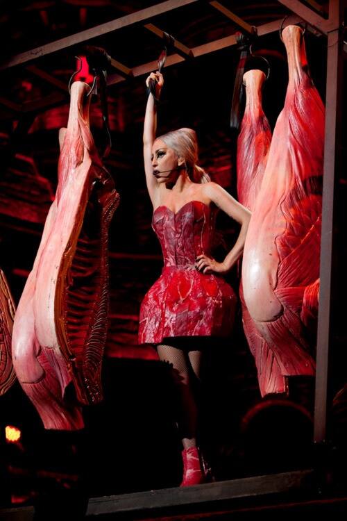 Lady Gaga dons meat dress once again. She posted this pic of hers on Twitter and wrote, 