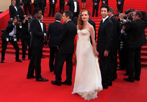 Front left actors Chris Rock, Ben Stiller, Jessica Chastain and David Schwimmer arrive for the screening of Madagascar 3: Europe's Most Wanted, at the 65th international film festival, in Cannes.