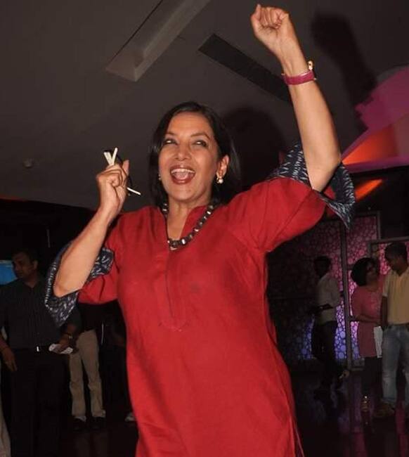 Shabana Azmi captured in a fun-filled moment at the launch of the book 'Mother,Maiden, Mistress'.