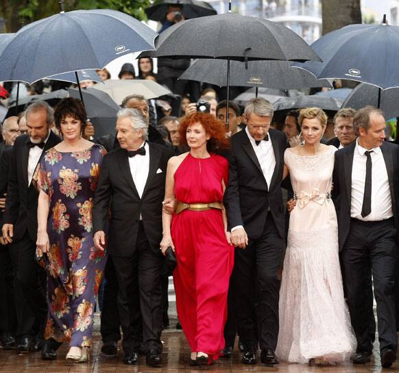 From left actors Michel Vuillermoz, Anne Duperey, Pierre Arditi, Sabine Azema, Lambert Wilson, Anne Consigny, and Hippolyte Girardot arrive for the screening of You Ain't Seen Nothing Yet at the 65th international film festival, in Cannes.