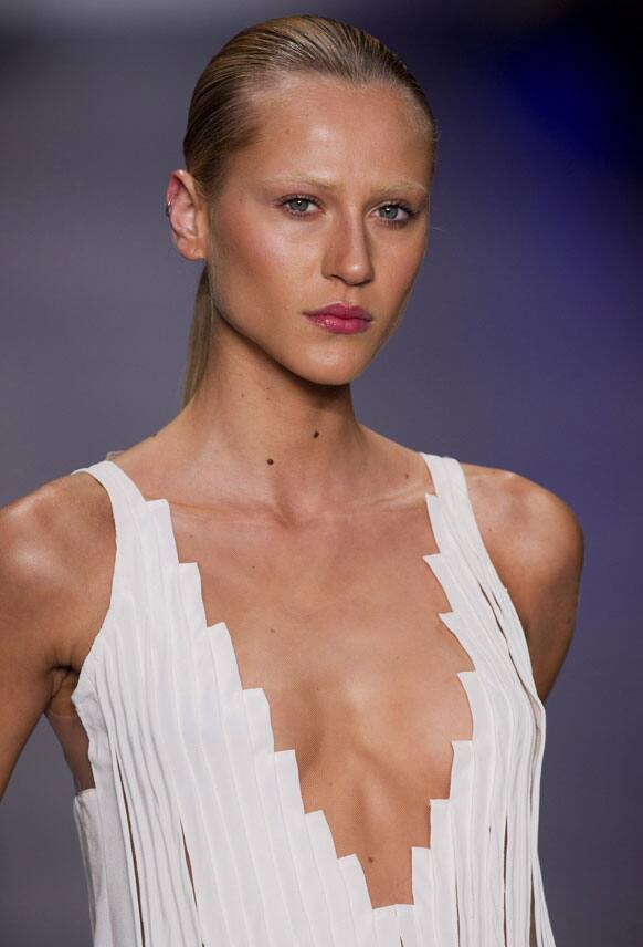 A model wears a creation by Patachou summer collection during Fashion Rio in Rio de Janeiro, Brazil.