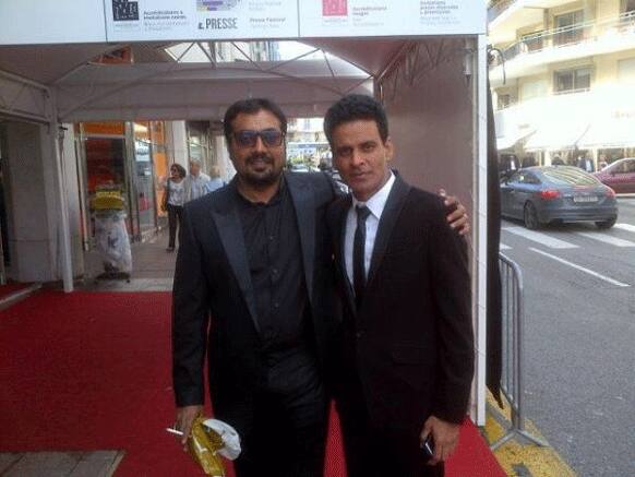 Director of 'Gangs of Wasseypur', Anurag Kashyap with the leading man of his film, Manoj Bajpayee at the Cannes Film Festival.