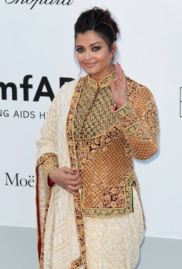 Aishwarya Rai arrives for the amfAR Cinema Against AIDS benefit at the Hotel du Cap-Eden-Roc, during the 65th Cannes film festival, in Cap d'Antibes, southern France.