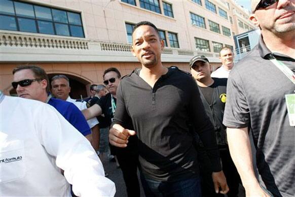 Will Smith attends the third practice session at the Monaco racetrack, in Monaco.