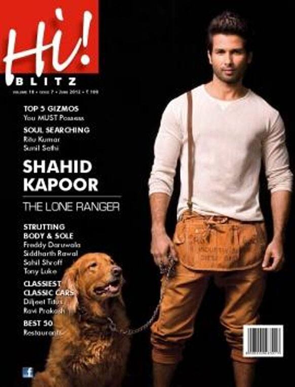 Shahid Kapoor features with his dog Kaizer on Hi! Blitz June 2012 cover.