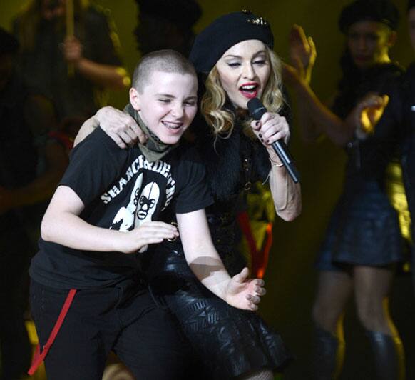 Madonna performs with son Rocco at her Tel Aviv gig.