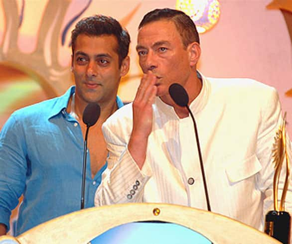 Salman Khan introduces Jean Claude Van Dam to the IIFA family.