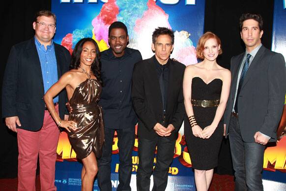 Starpix shows castmembers, Andy Richter, Jada Pinkett-Smith, Chris Rock, Ben Stiller, Jessica Chastain and David Schwimmer at the premiere of Dreamworks Animation's 