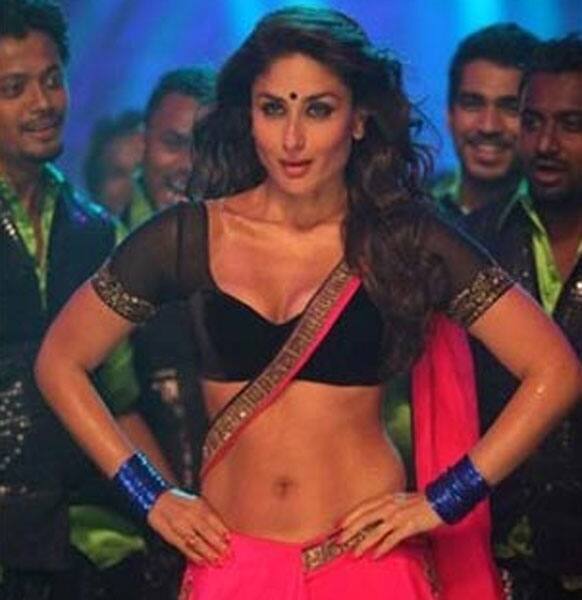 Kareena Kapoor in shows her washboard abs in a sari during a shoot for an item song for 'Heroine'.