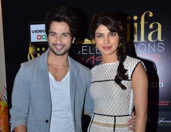 Reel life lovers Shahid Kapoor and Priyanka Chopra pose during TMK press conference at IIFA.