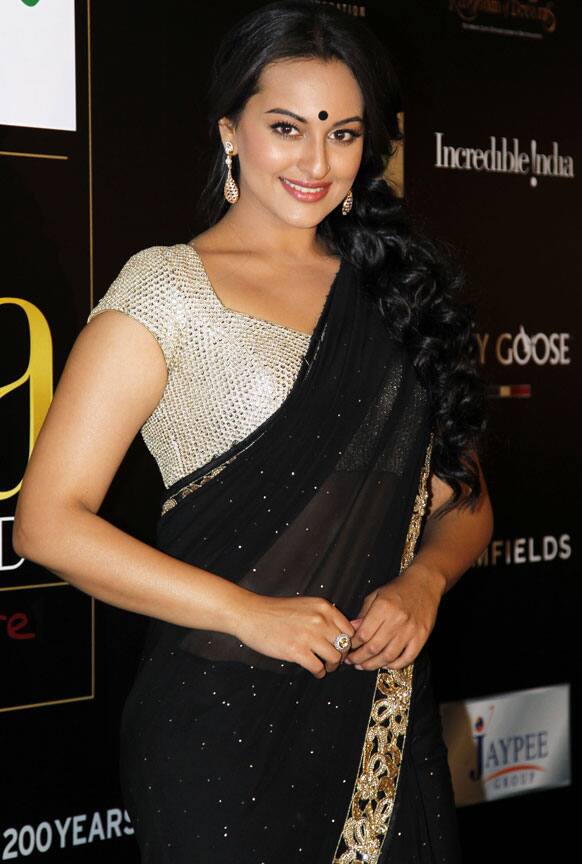 Bollywood actress Sonakshi Sinha poses at the Jaypee International Indian Film Academy (IIFA) awards held in Singapore.