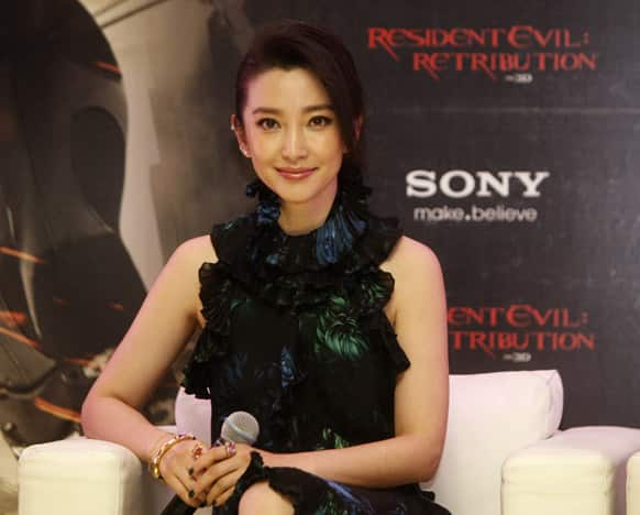 Chinese actress Li Bingbing smiles during a press conference to promote her latest movie 