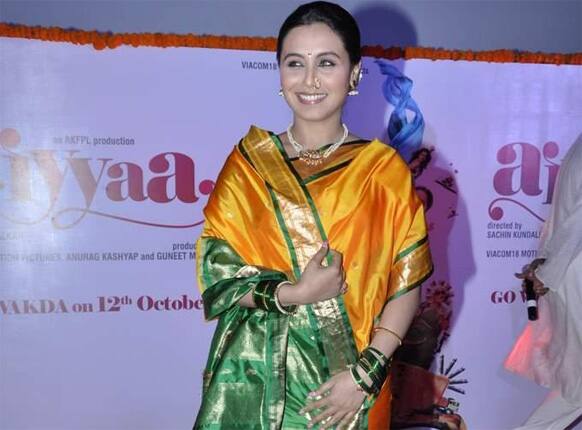 Rani Mukerji dons the traditional marathi look for the trailer launch of her new film 'Aiyyaa'. Pic Coutesy: Pinkvilla.