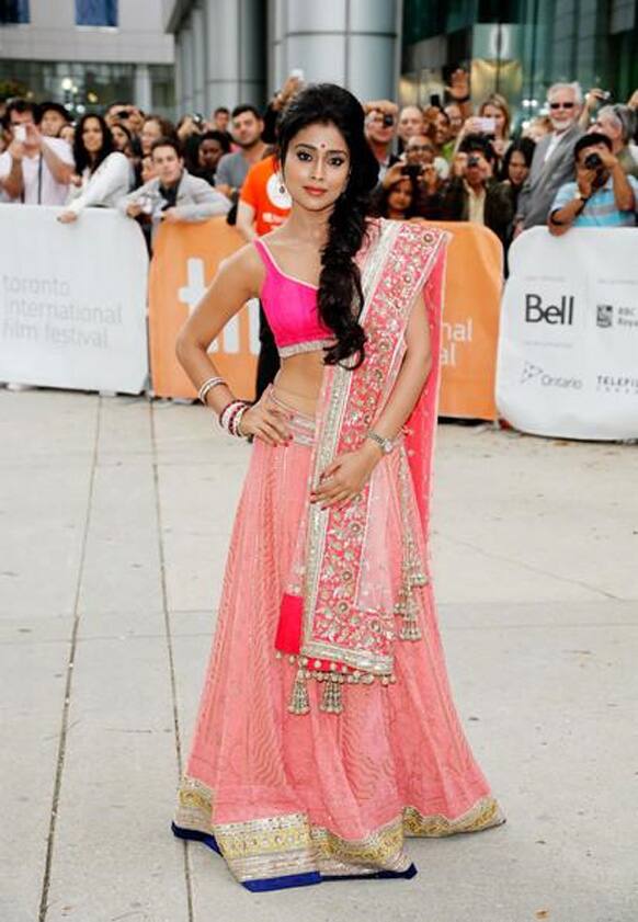 Shriya Saran poses at Toronto Film Festival where her film, 'Midnight's Children' was screened. The film, an adaptation of Salman Rushdie's acclaimed novel by the same name has been directed by Deepa Mehta.