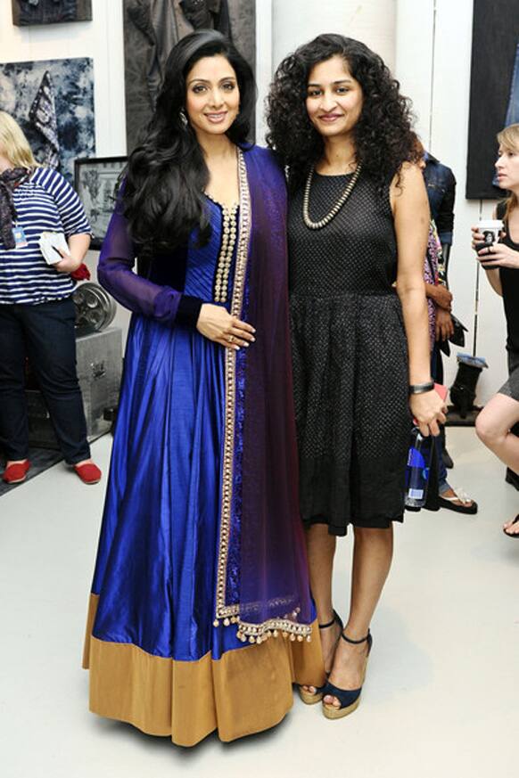 The gorgeous Sridevi dazzles in a Manish Malhotra outfit as she poses with her 'English Vinglish' director Gauri Shinde at Guess Portrait Studio on Day 7 during the 2012 Toronto International Film Festival in Toronto, Canada.