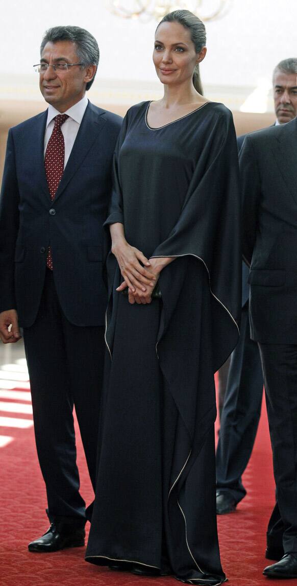 Hollywood star Angelina Jolie, in her role as special envoy for the U. N. refugee agency, seen during a meeting with Turkish deputy prime minister Besir Atalay, unseen, in Ankara, Turkey.