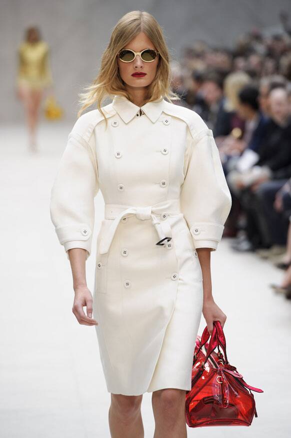 A model displays a design from Burberry Prorsum's Spring/Summer 2013 collection during London Fashion Week.