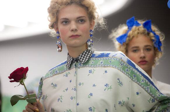 Models wear designs from the Spring/Summer 2013 Meadham Kirchoff collection during London Fashion Week.