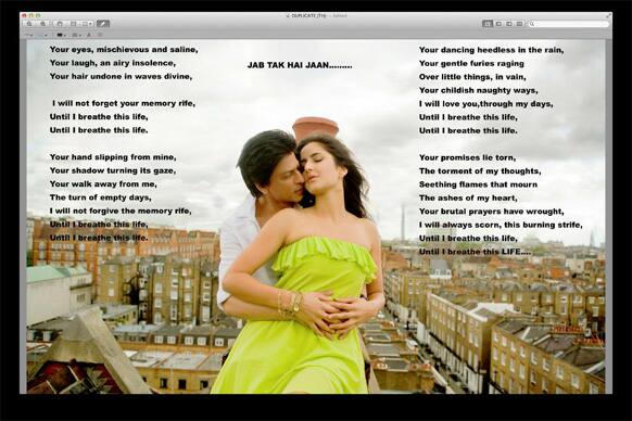 SRK tweets this 'Jab Tak Ha Jaan' love poem screen shot for his fans to read and enjoy.