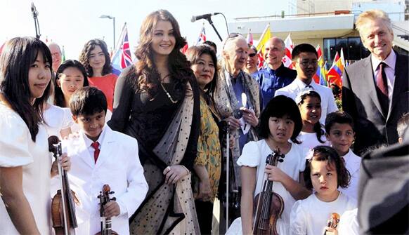 Aishwarya Rai and Michael Douglas at the Peace Bell Ceremony to observe the International Peace Day at UN Headquarters, New York.