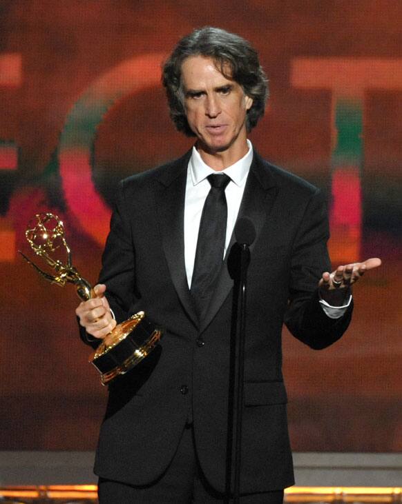 Director Jay Roach, winner Outstanding Directing In A Miniseries or Movie for ‘Game Change’, speaks onstage at the 64th Primetime Emmy Awards at the Nokia Theatre, in Los Angeles.