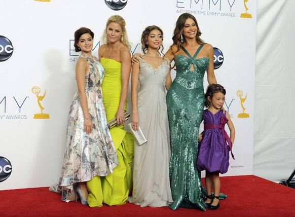 Actresses Ariel Winter, Julie Bowen, Sarah Hyland, Sofia Vergara, and Aubrey Anderson-Emmons, from the Outstanding Comedy Series award-winning series 