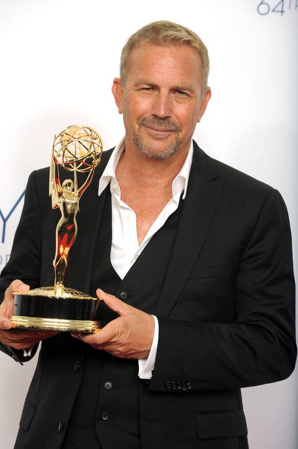 Actor Kevin Costner, winner of the Emmy for outstanding lead actor in a miniseries or movie for 