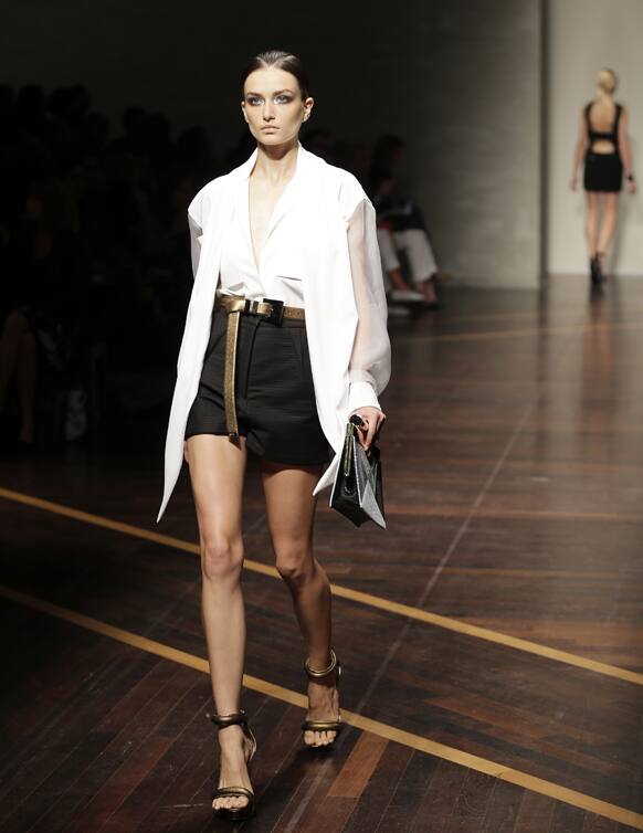 A model wears a creation part of the Gianfranco Ferre' women's Spring-Summer 2013 collection that was presented in Milan.