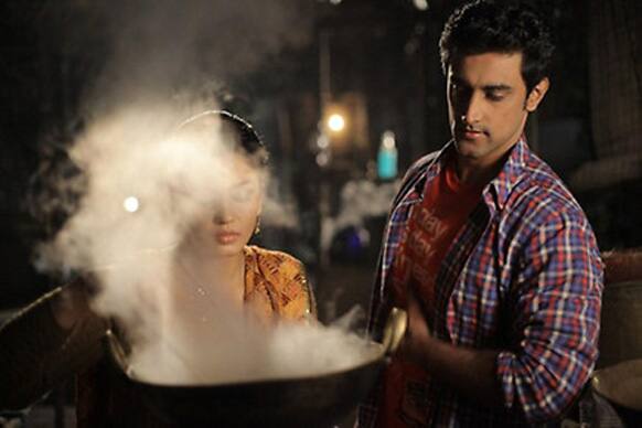 Kunal Kapoor and Huma Qureshi in a new still from their upcoming film 'Luv Shuv Tey Chicken Khurana'.