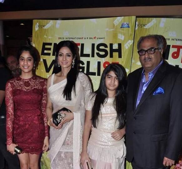 The Kapoors, Sridevi, Boney, Jhanvi and Khushi at the premiere of 'English Vinglish'.