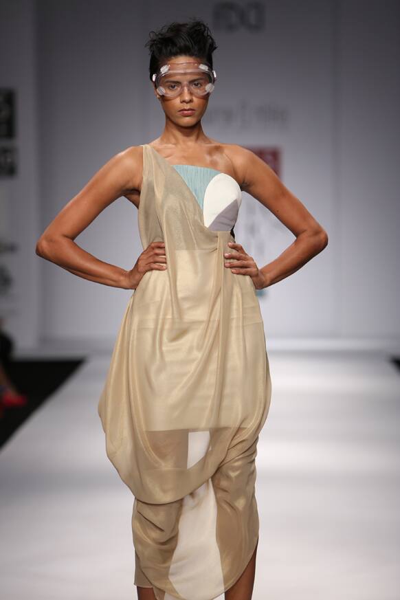 A model walks the ramp on Day 3 of Wills Lifestyle India Fashion Week.