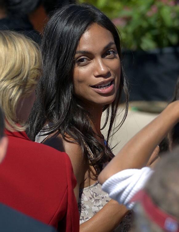 Actress Rosario Dawson looks on as she waits for President Barack Obama to announce the establishment of the Cesar E. Chavez National Monument,  in Keene, Calif. 