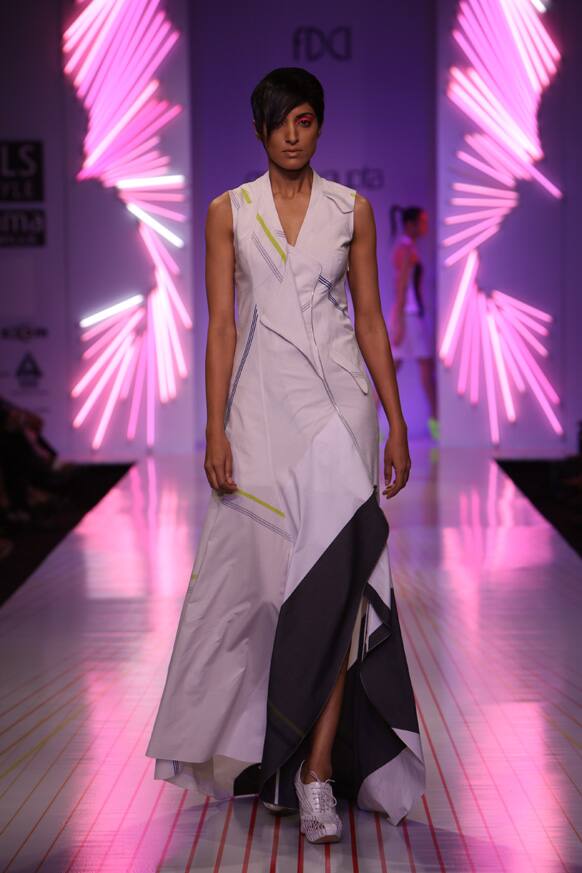 A model walks down the ramp in a Gaurav Gupta creation.